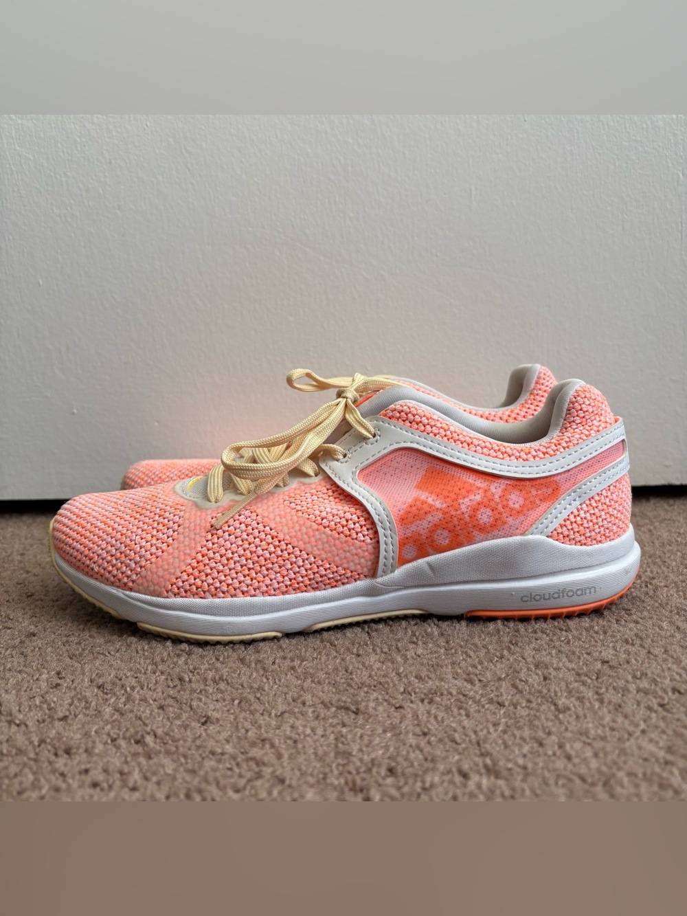 adidas Coral and White Knit Cloudfoam Sneakers size 6